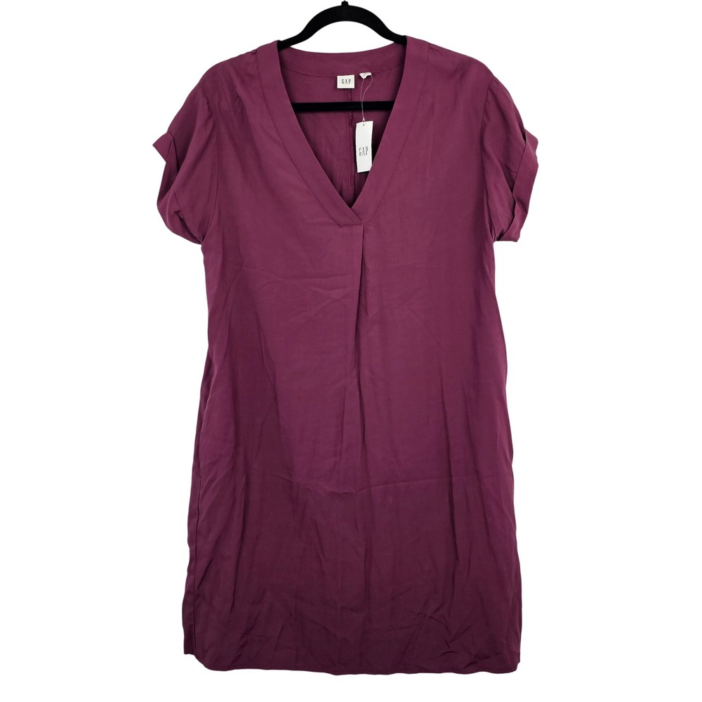 Gap Women's Shift Dress Small Plum Purple V-Neck Short Sleeve Rayon NWT
